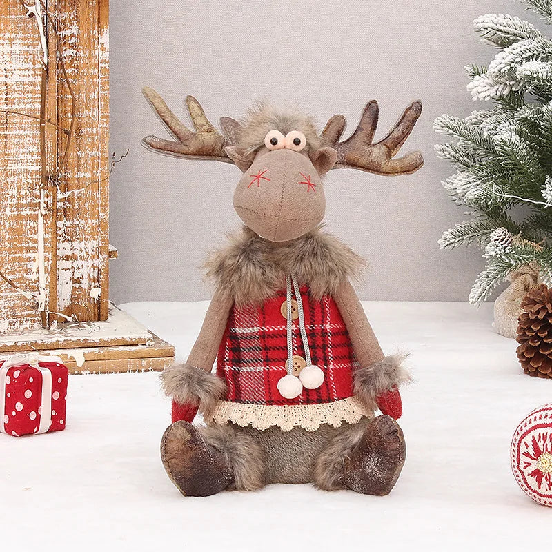 Christmas Cute Elk Decor – Red Fabric Standing & Sitting Deer Doll