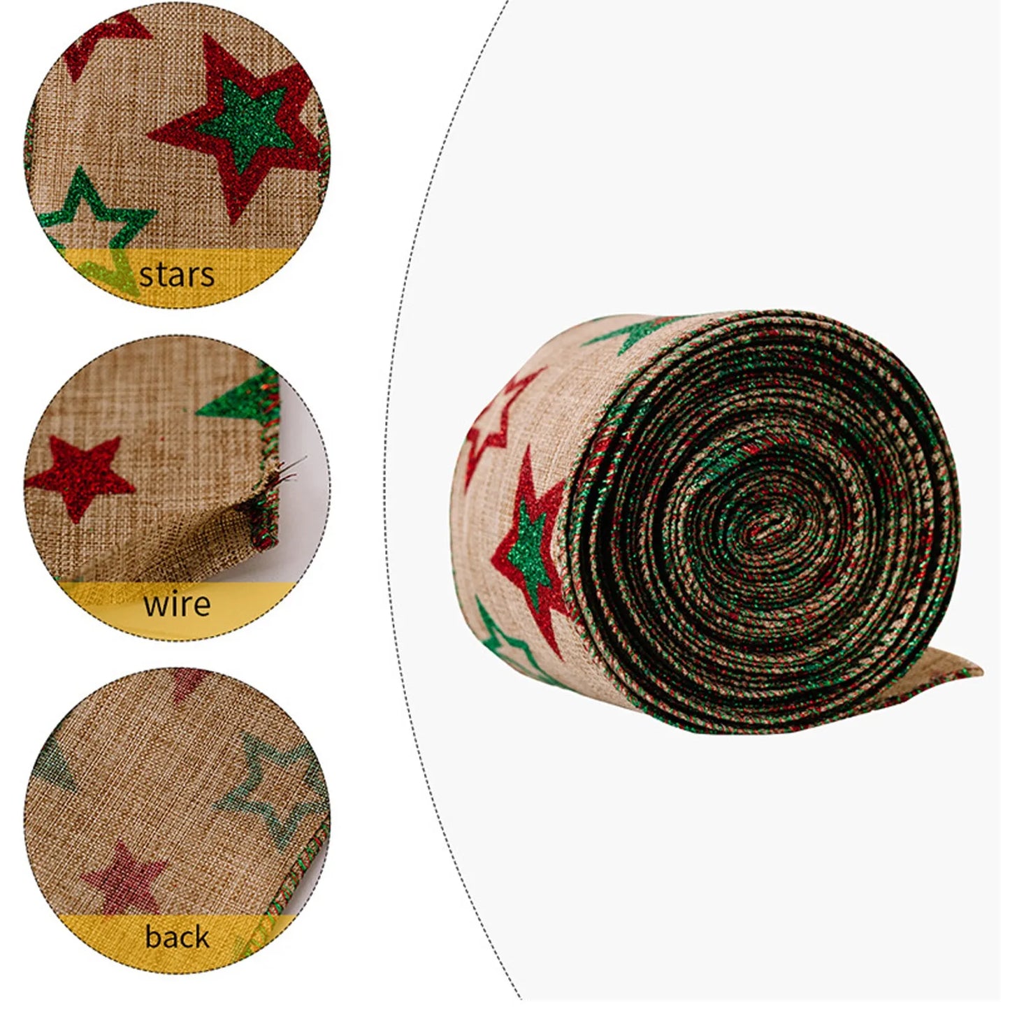 Christmas Burlap Fabric Ribbon – Wired Jute Decorative Ribbon for Trees & Crafts