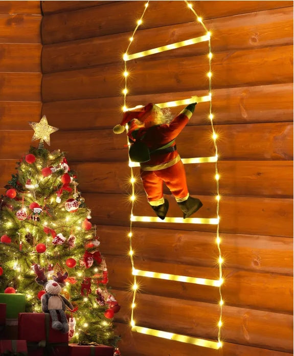 LED Santa Climbing Ladder Light – 1.5 / 3m USB Christmas Decoration with 8 Modes