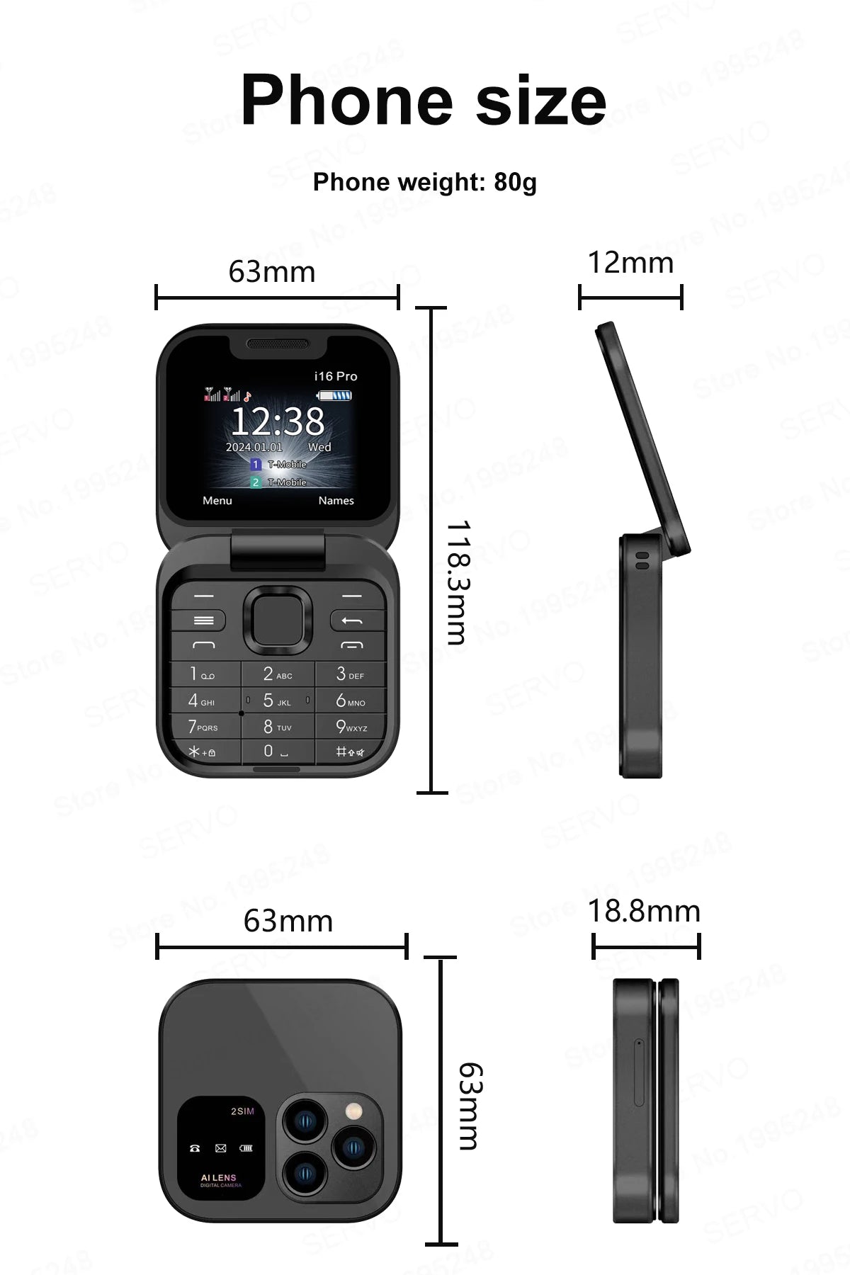 SERVO i16PRO Flip Mini Phone – 2G GSM Dual SIM, Magic Voice & FM Radio