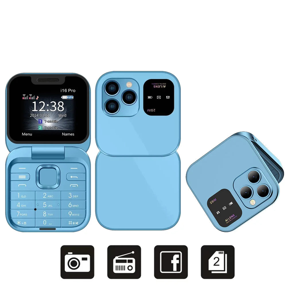 SERVO i16PRO Flip Mini Phone – 2G GSM Dual SIM, Magic Voice & FM Radio