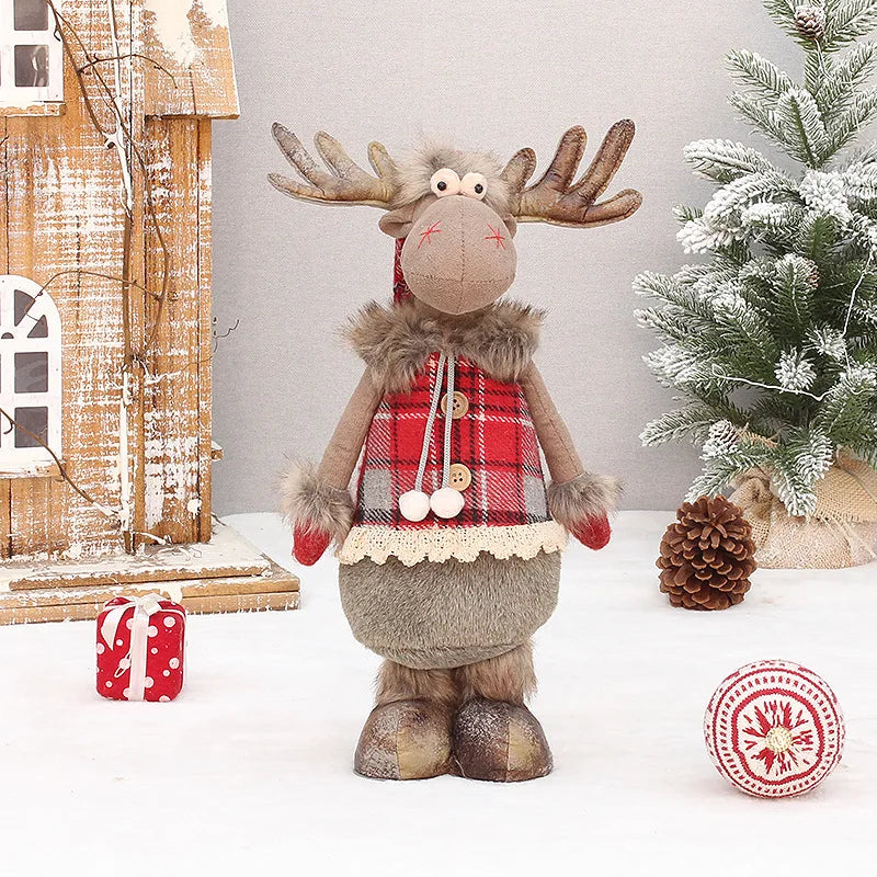 Christmas Cute Elk Decor – Red Fabric Standing & Sitting Deer Doll