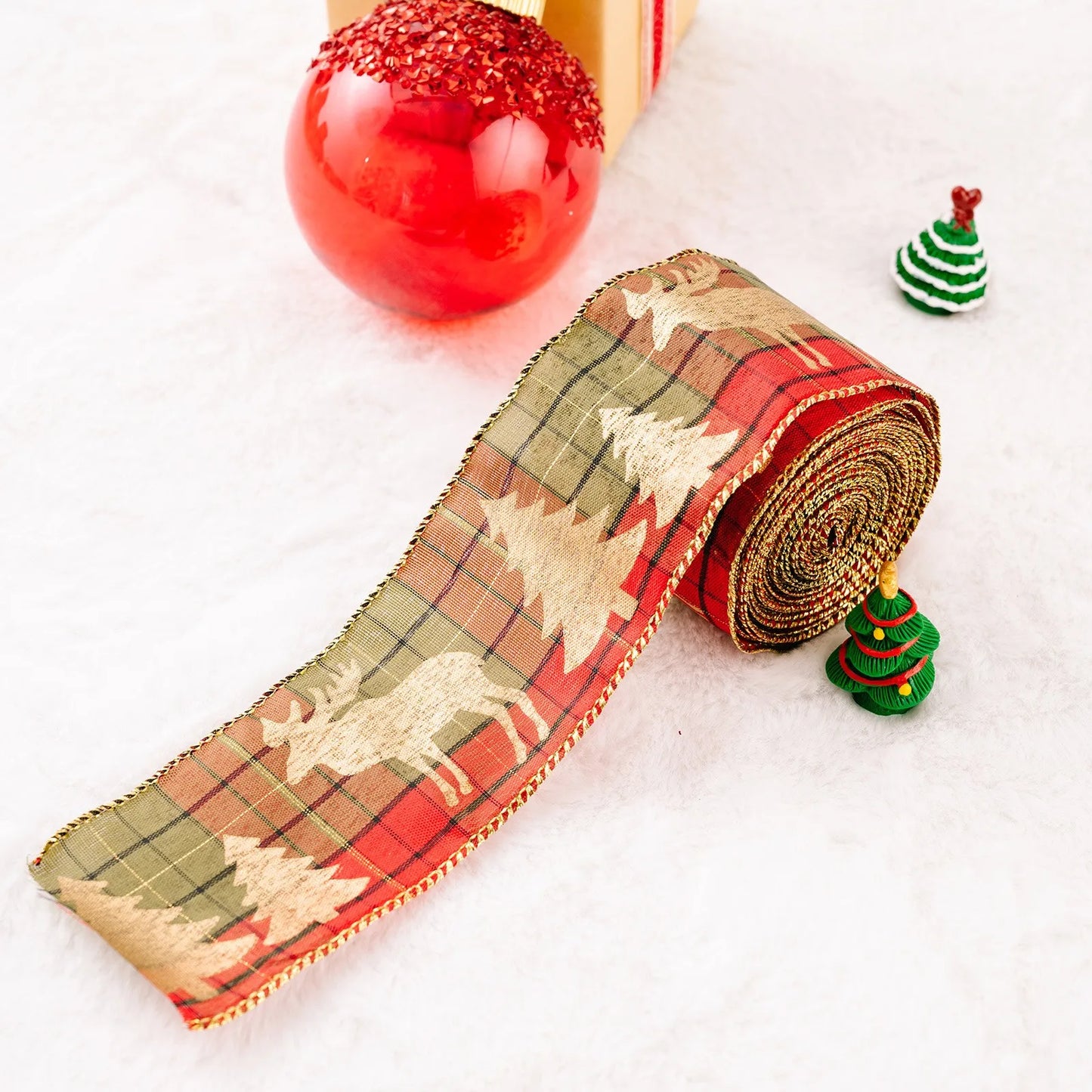 Christmas Burlap Fabric Ribbon – Wired Jute Decorative Ribbon for Trees & Crafts