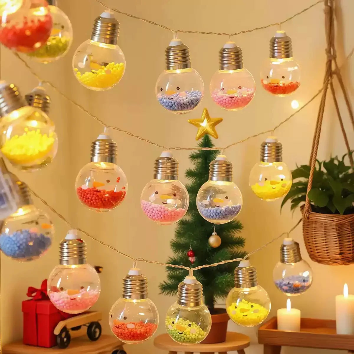 Smiling Christmas Bulb Ball String Lights – 1.5 m 10 LED Decorative Fairy Lights