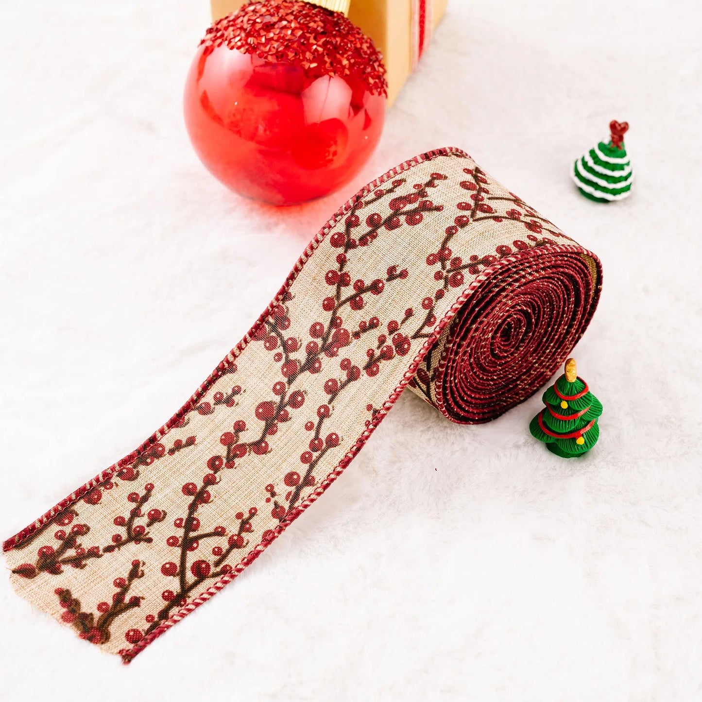 Christmas Burlap Fabric Ribbon – Wired Jute Decorative Ribbon for Trees & Crafts