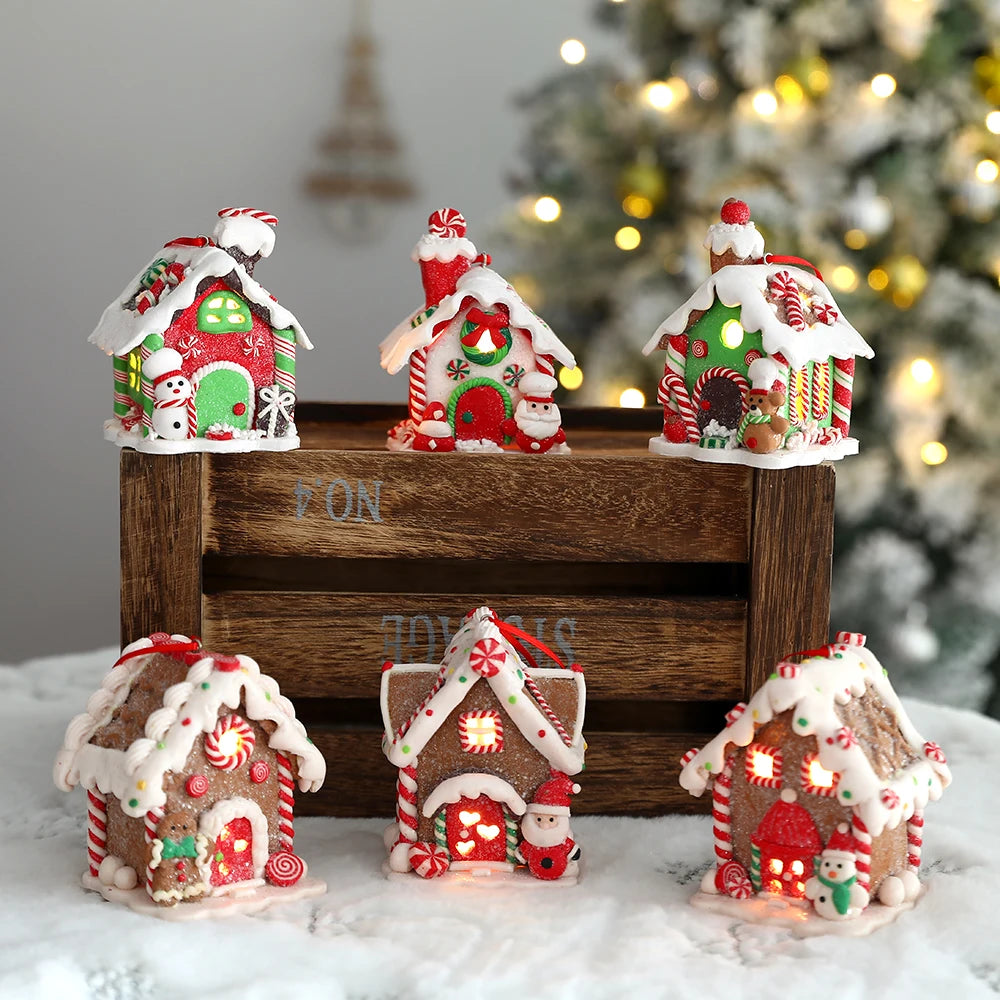 Santa Claus LED pottery light house ornament