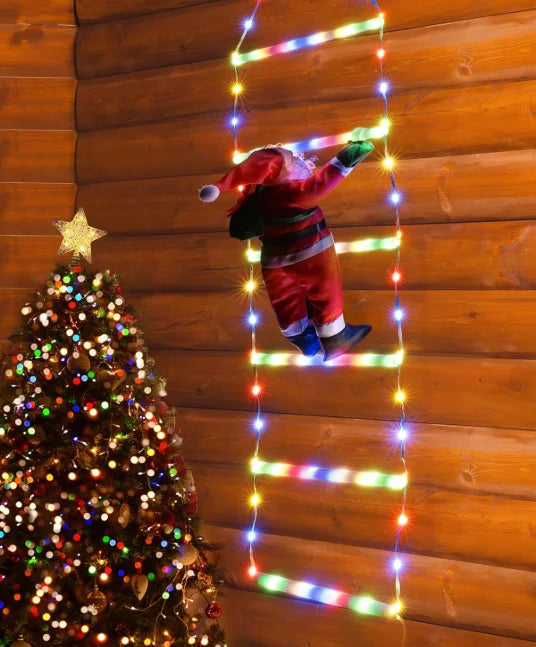 LED Santa Climbing Ladder Light – 1.5 / 3m USB Christmas Decoration with 8 Modes