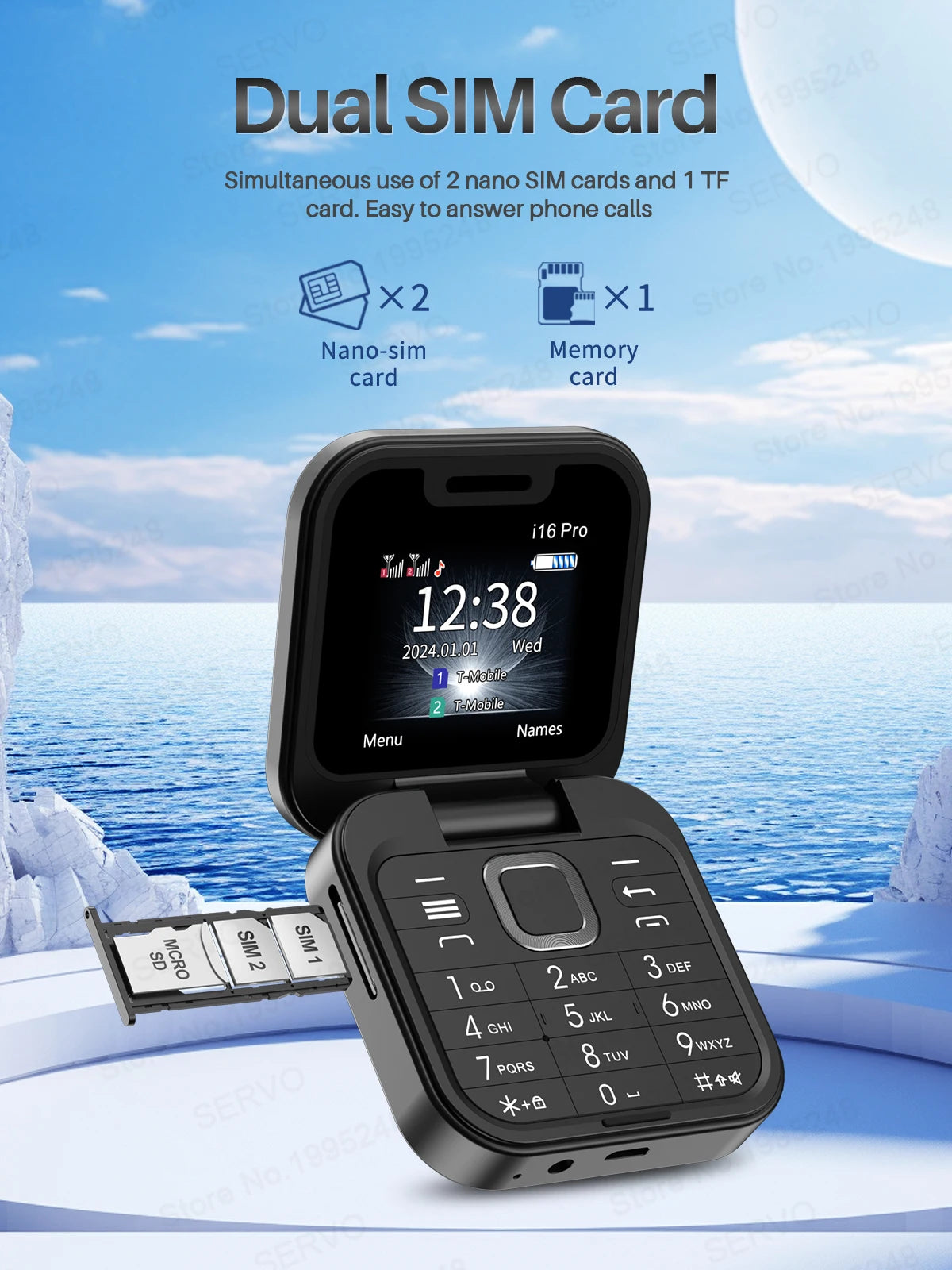 SERVO i16PRO Flip Mini Phone – 2G GSM Dual SIM, Magic Voice & FM Radio