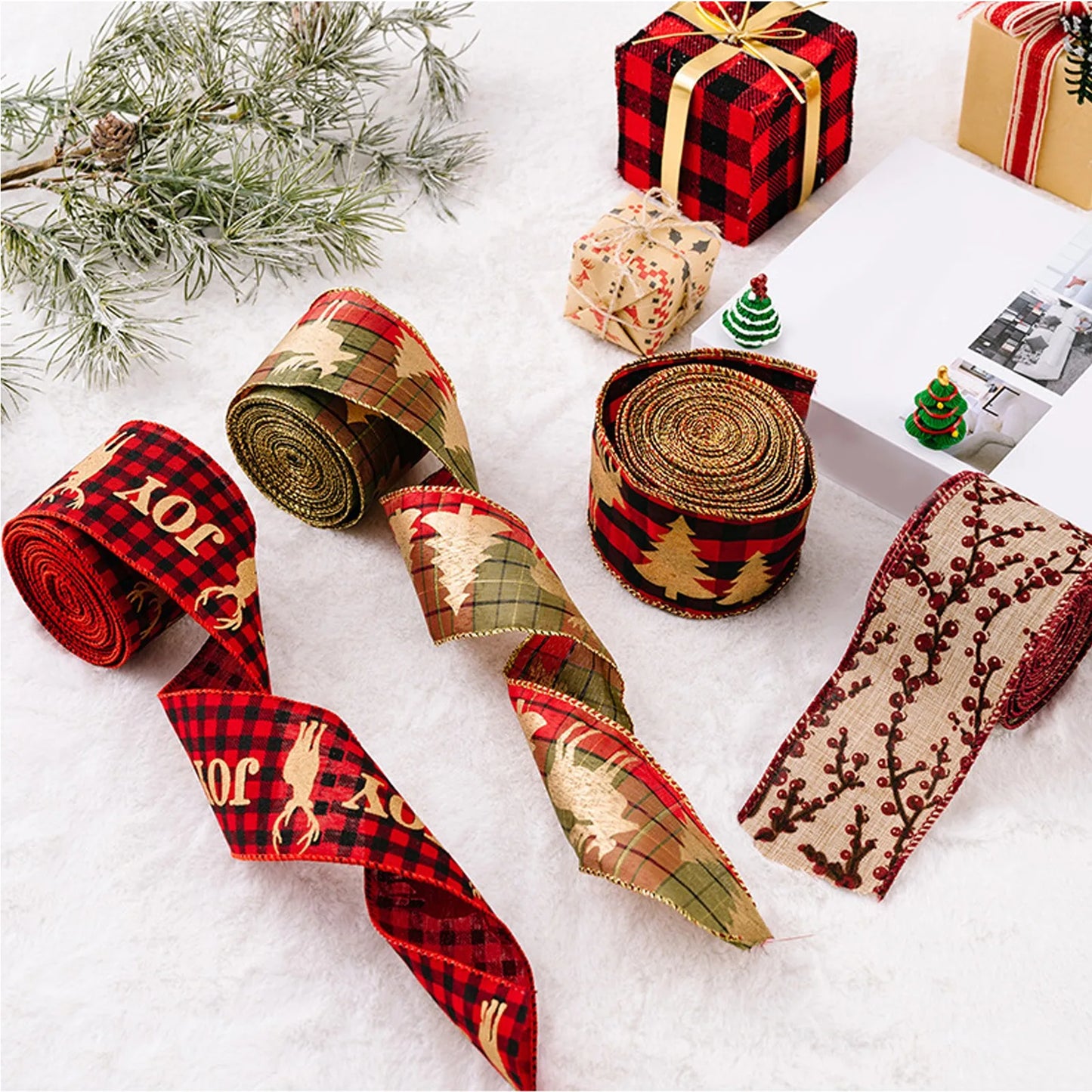Christmas Burlap Fabric Ribbon – Wired Jute Decorative Ribbon for Trees & Crafts