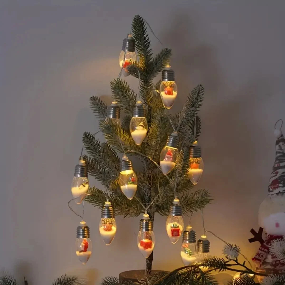 holiday string lights with snowman santa bulbs