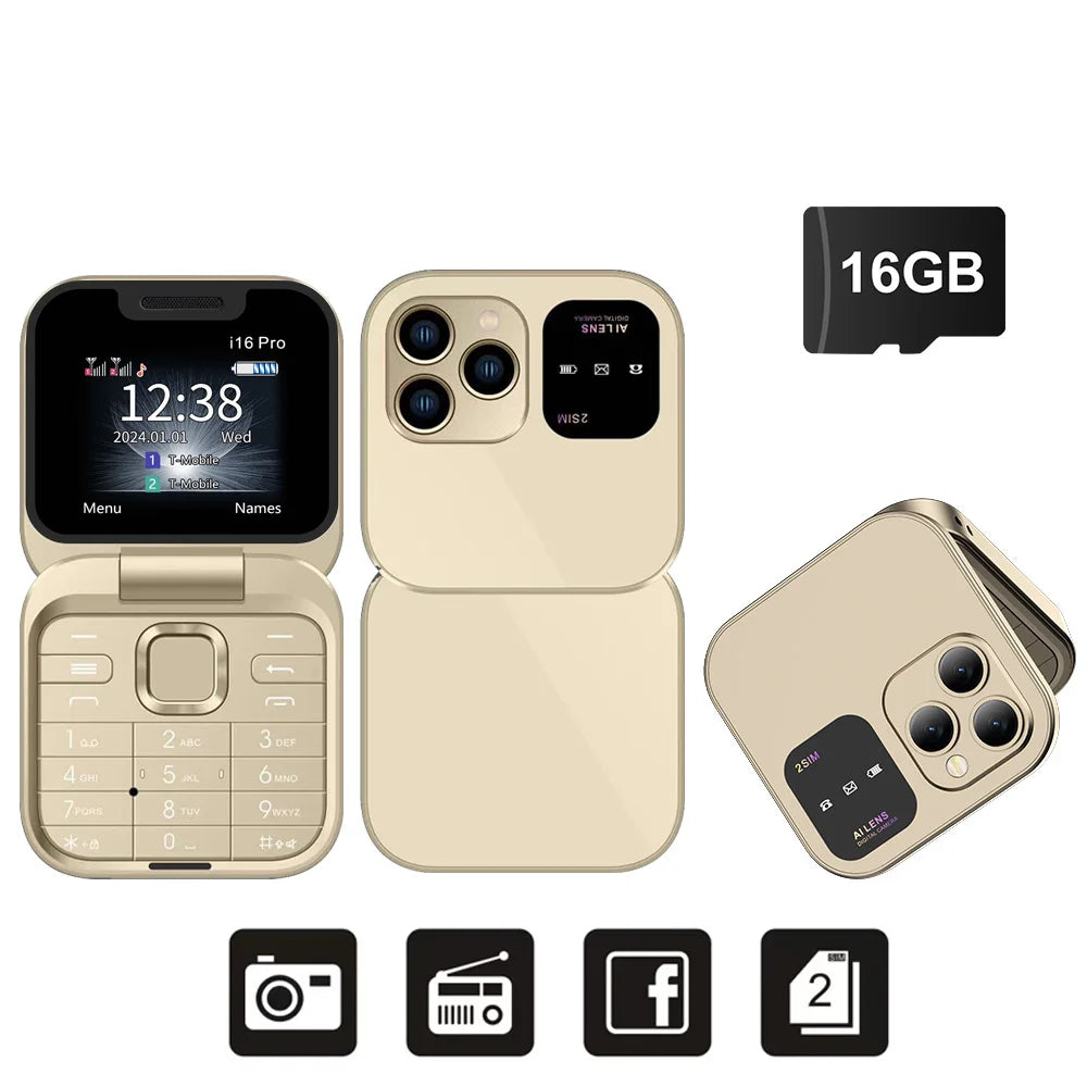 SERVO i16PRO Flip Mini Phone – 2G GSM Dual SIM, Magic Voice & FM Radio