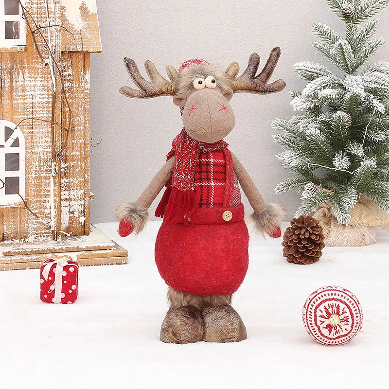 Christmas Cute Elk Decor – Red Fabric Standing & Sitting Deer Doll