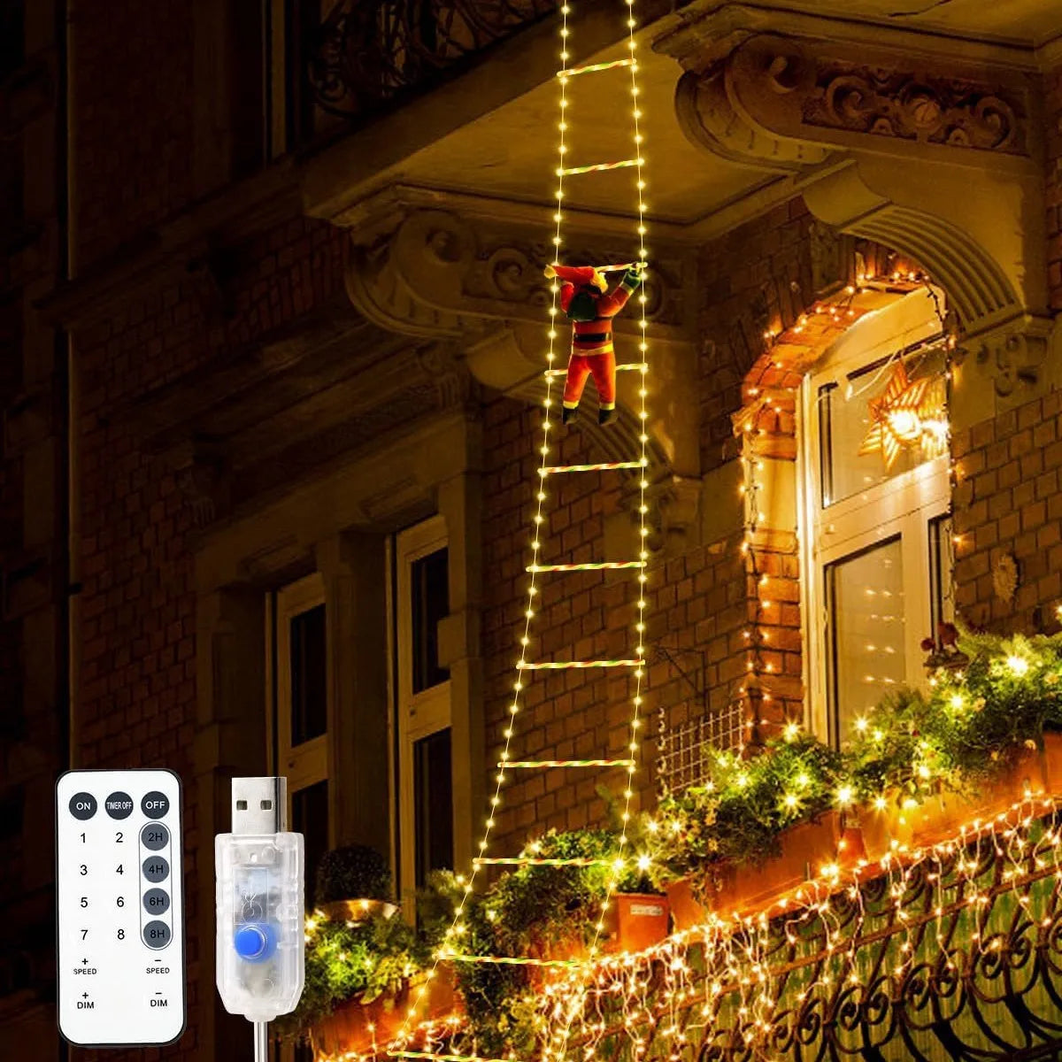 santa climbing string light
