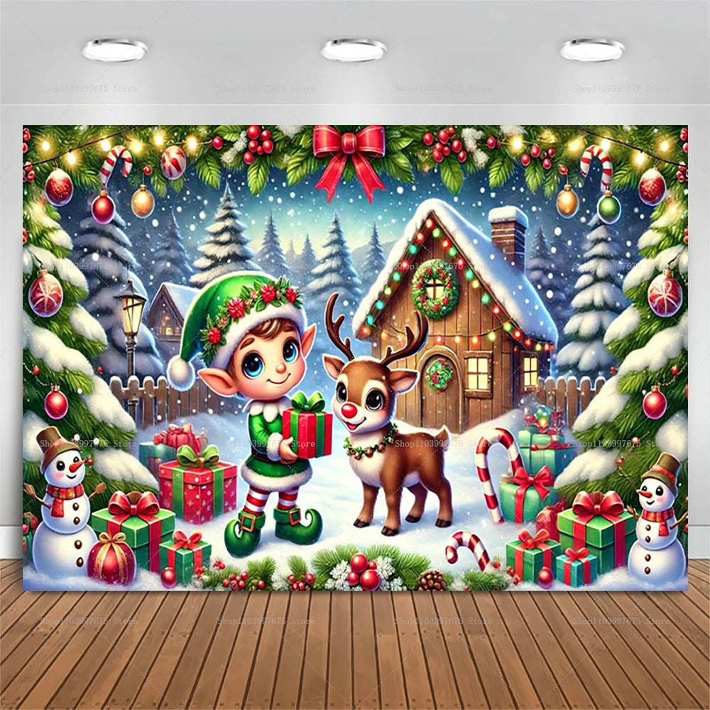Christmas cute elf background party decor