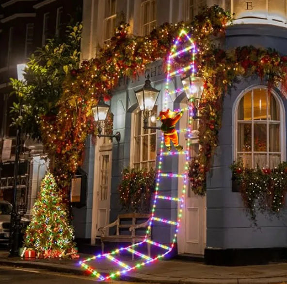 LED Santa Climbing Ladder Light – 1.5 / 3m USB Christmas Decoration with 8 Modes