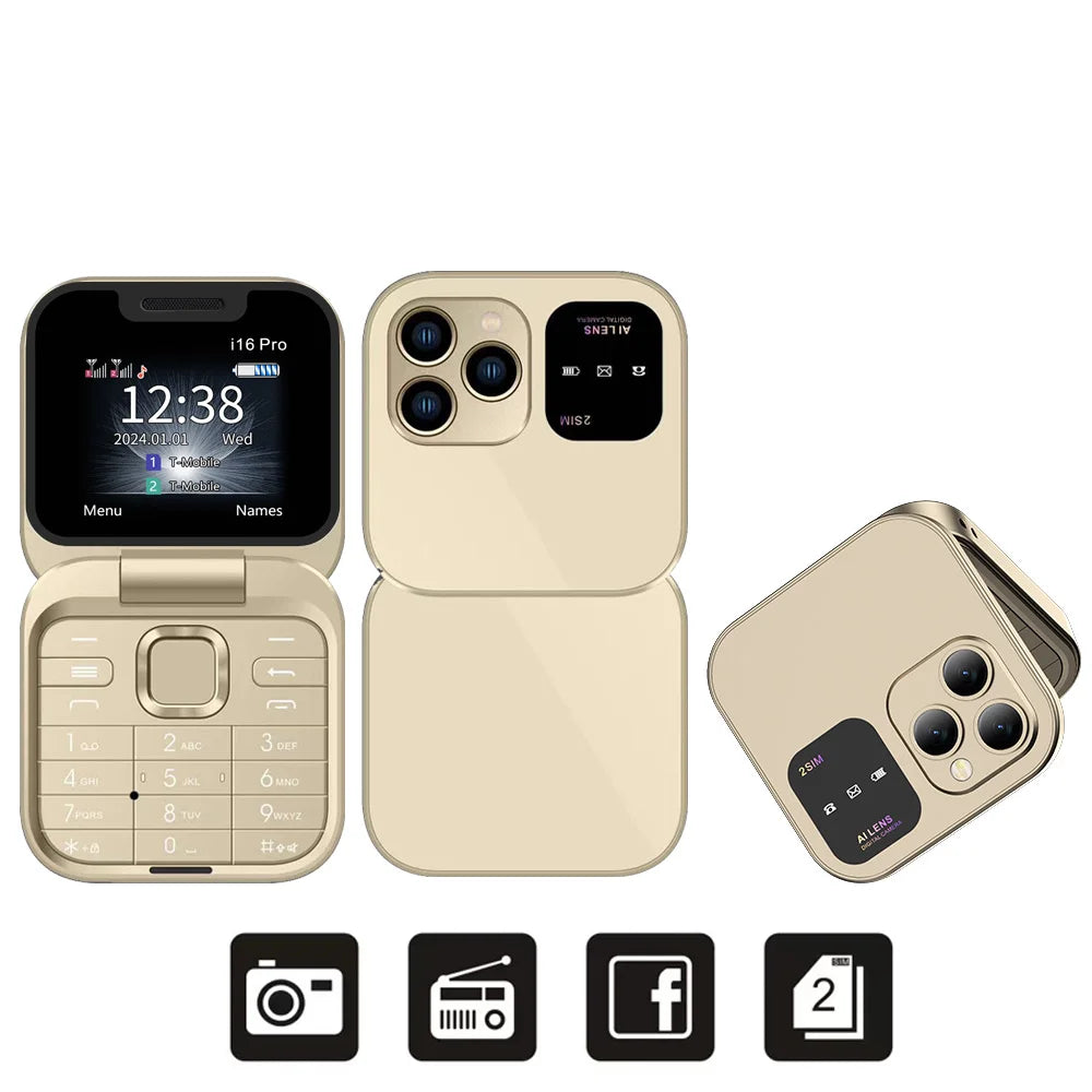 SERVO i16PRO Flip Mini Phone – 2G GSM Dual SIM, Magic Voice & FM Radio