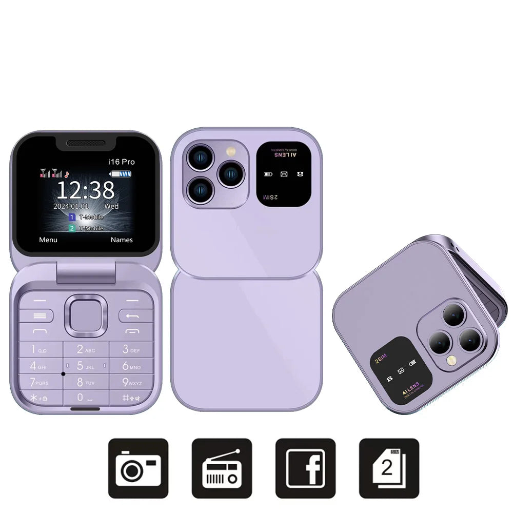SERVO i16PRO Flip Mini Phone – 2G GSM Dual SIM, Magic Voice & FM Radio