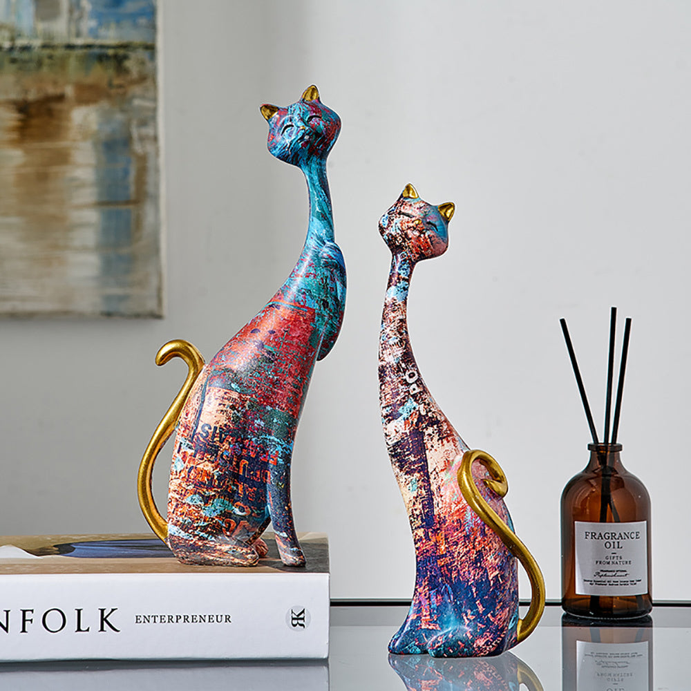 Kitty Ornaments – Artistic Resin Cat Figurines for Home Living Room Décor