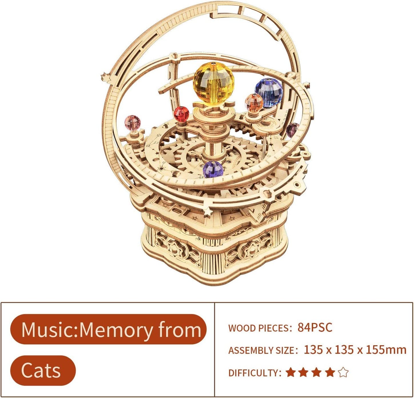 ROKR Rotating Starry Night Mechanical Music Box – 3D Wooden Puzzle Assembly Kit AMK51