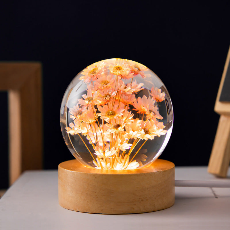 3D Luminous Dandelion Crystal Ball – Wooden Stand | Christmas Gift