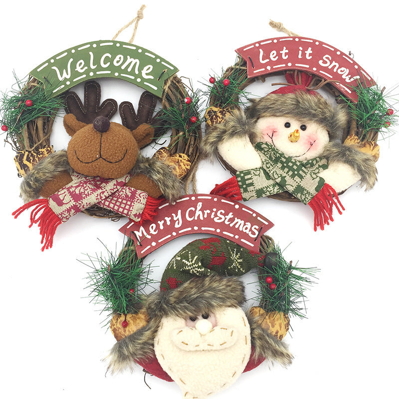 Small Wooden Christmas Wreath – Santa Claus, Snowman & Elk Vine Ring Ornament | Pixel & Parcel Co.