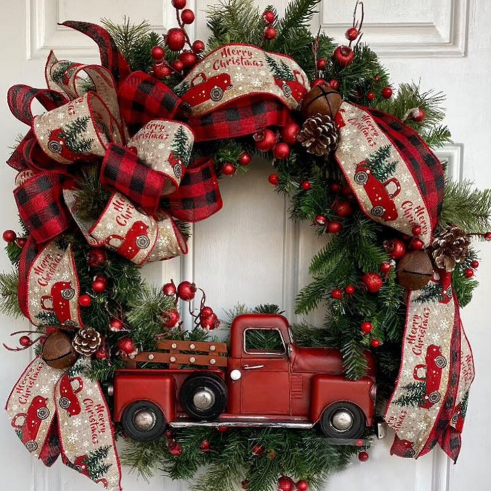 Christmas Wreath with Red Truck Car Bows & Garlands – 40cm Indoor Decoration | Pixel & Parcel Co.