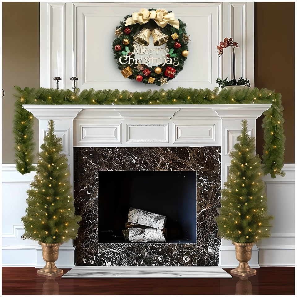 1 Piece of 24-inch Bell-Style Christmas Wreath with Warm & Coloured Light Options