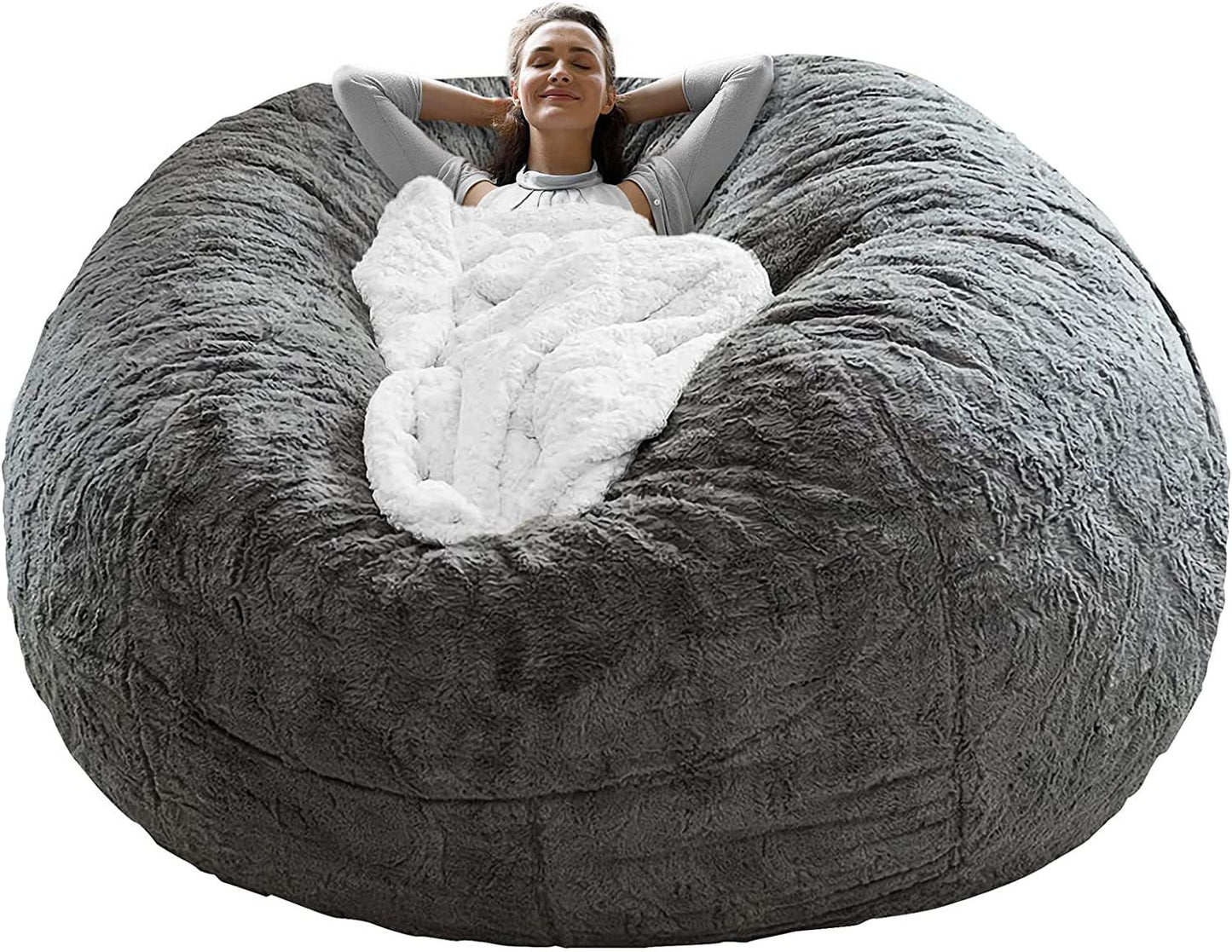 Bag Chair Cover – Soft Fluffy PV Velvet Bean Bag Sofa Bed Cover (6ft, Dark Grey)