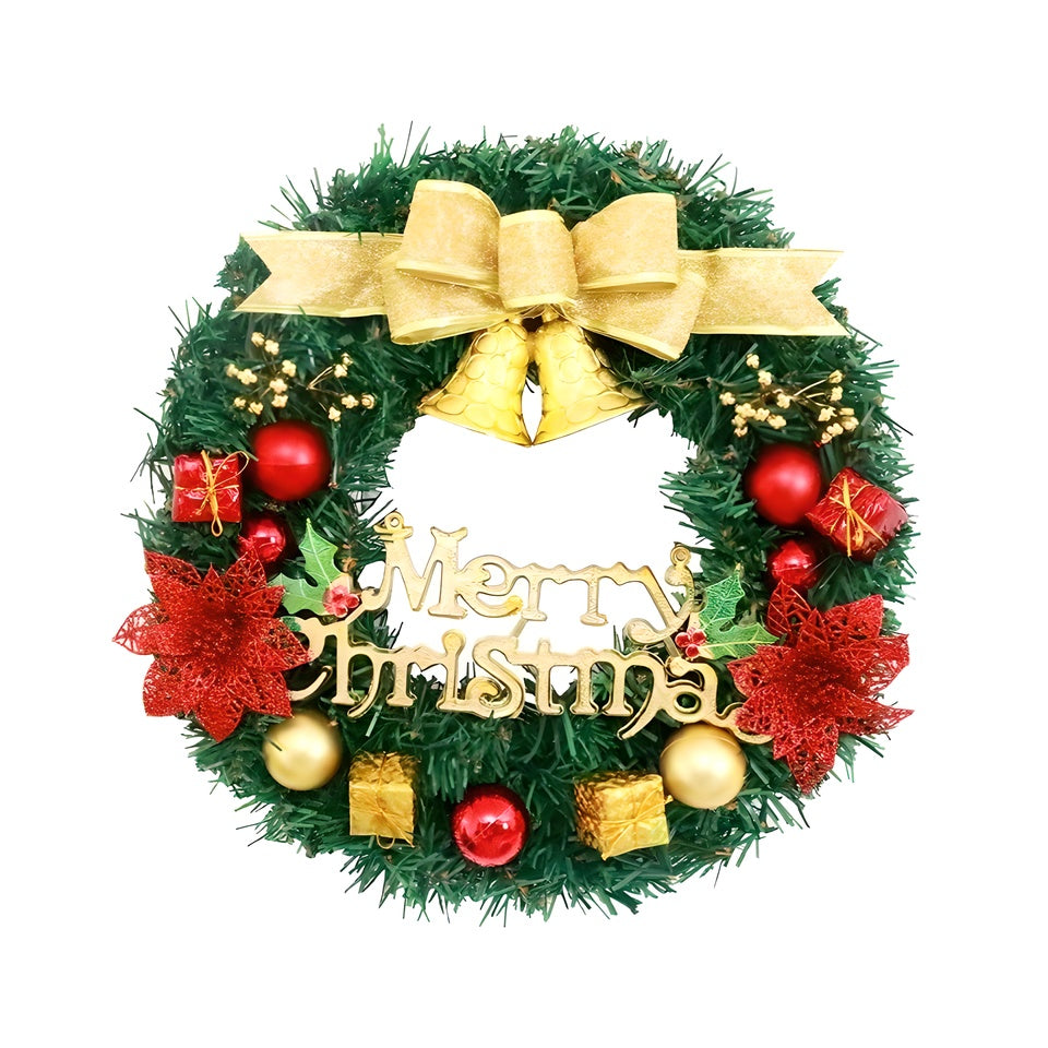 1 Piece of 24-inch Bell-Style Christmas Wreath with Warm & Coloured Light Options