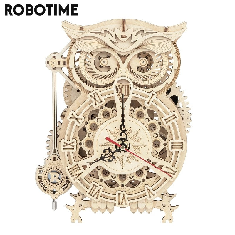 ROBOTIME ROKR DIY 3D Owl Wooden Clock Kit – Creative Building Blocks for Kids & Home Decoration (LK503)