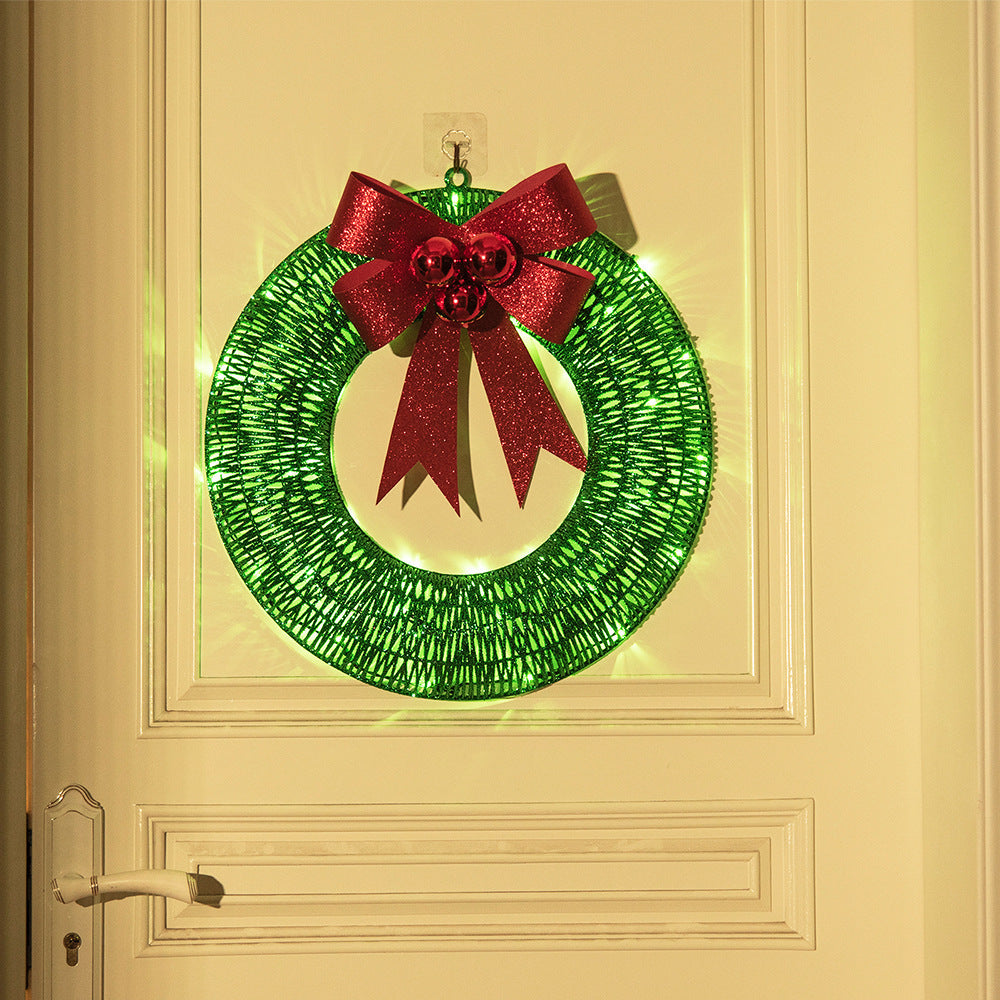 Christmas Garland 50cm LED Luminous Wreath with Warm Lights & Big Bowknot