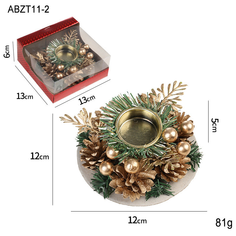 Christmas Candle Metal Candlestick Wreath with Artificial Pinecones & Leaves