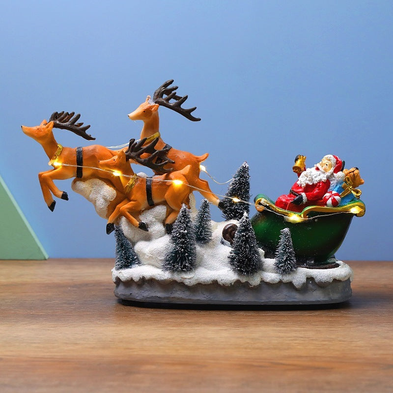 Luminous Music Elk Pull Cart – Creative Resin Christmas Ornament Gift