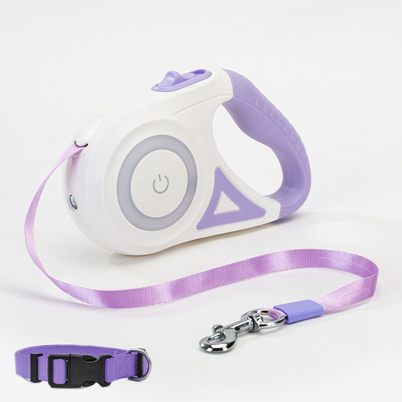 Retractable Dog Leash with Collar – Automatic Pet Traction Rope with Spotlight for Small & Medium Dogs