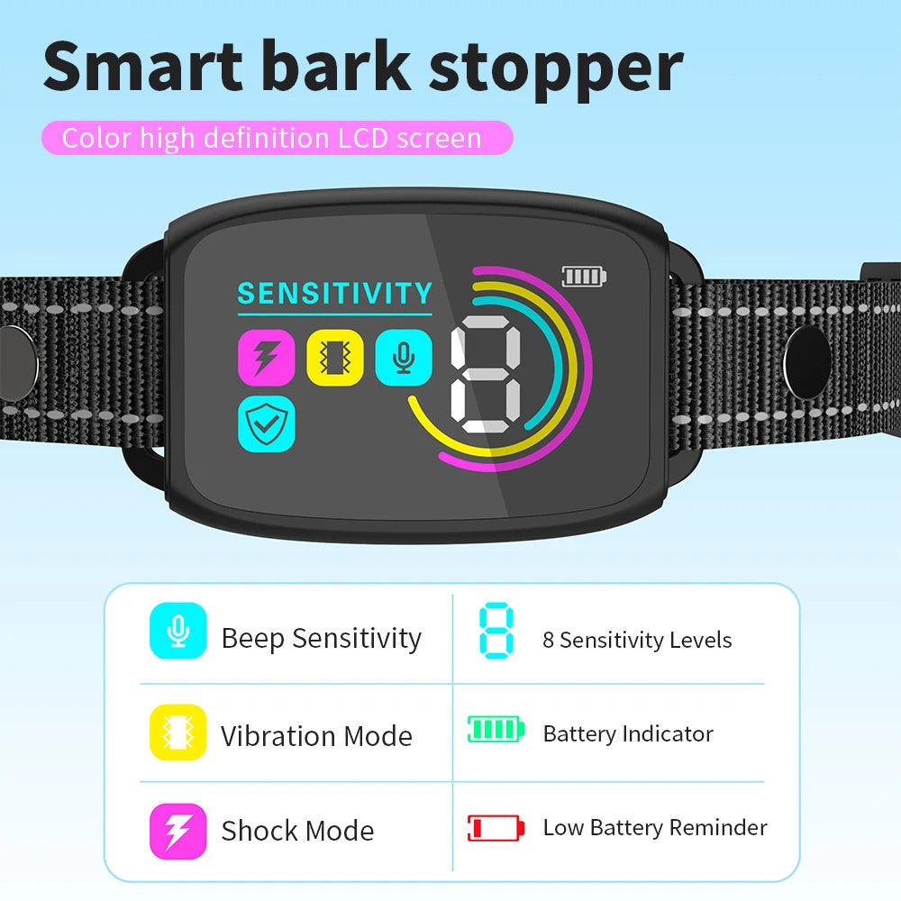 Smart Automatic Anti-Barking Dog Collar – Rechargeable Bark Stopper with HD Display & Waterproof Design