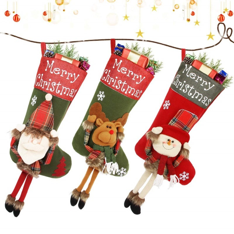 2026 New Year Christmas Stockings Set – 3D Plush Big Socks & Tree Pendant Decorations