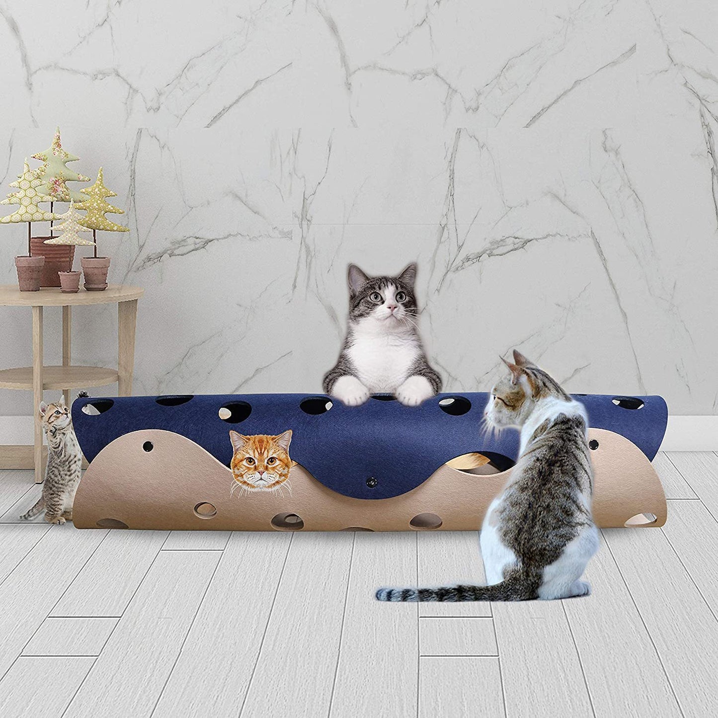 Cat Tunnel Toy with Felt Pom – Collapsible Interactive Tube & Kitten Nest