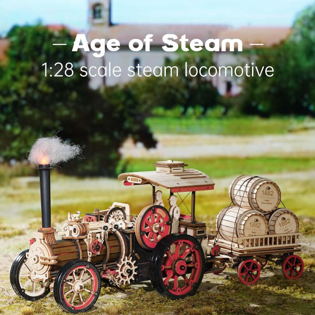 ROKR 3D Wooden Puzzle — Steam Engine Car Model Mechanical Kit