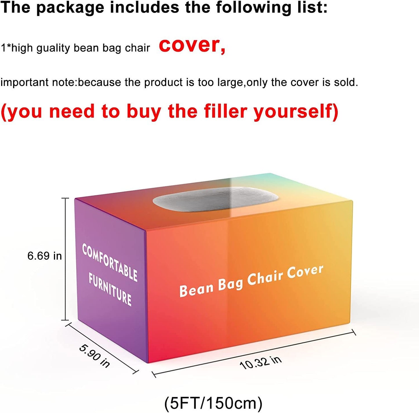 Bag Chair Cover – Soft Fluffy PV Velvet Bean Bag Sofa Bed Cover (6ft, Dark Grey)