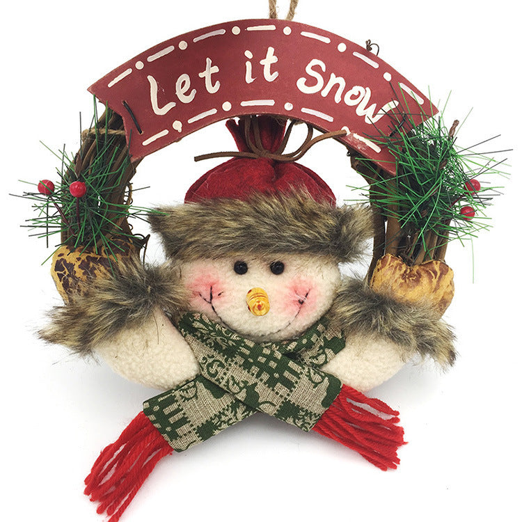 Small Wooden Christmas Wreath – Santa Claus, Snowman & Elk Vine Ring Ornament | Pixel & Parcel Co.