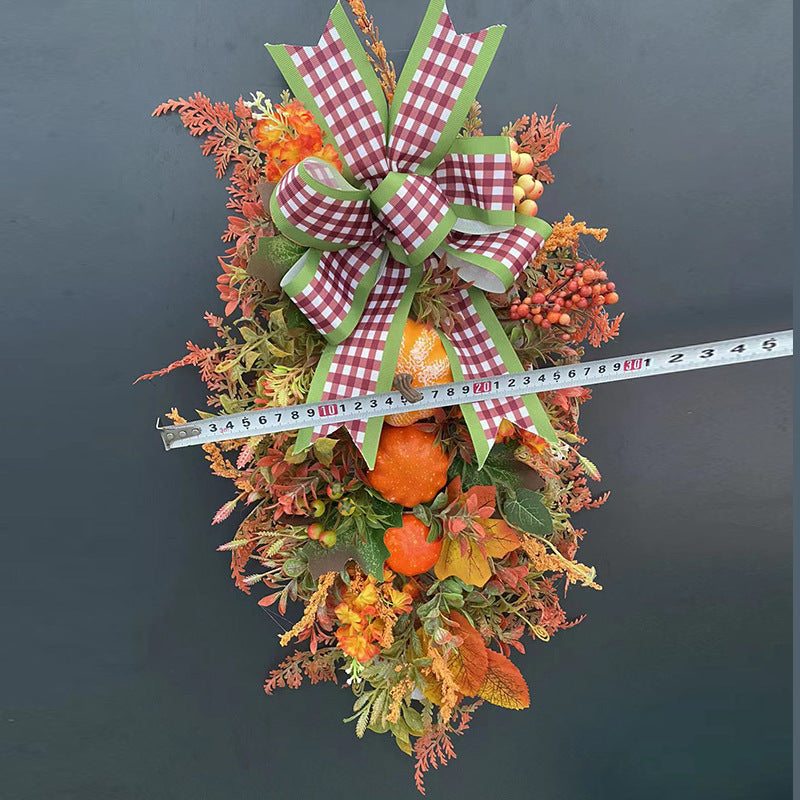 Autumn & Thanksgiving Wreath with Pumpkin Bow – Handmade 50×35cm Door Hanging Decoration | Pixel & Parcel Co.