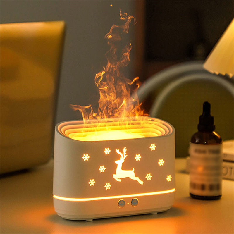 Elk Flame Humidifier Diffuser – Silent Household Atmosphere Lamp, Christmas Home Decoration