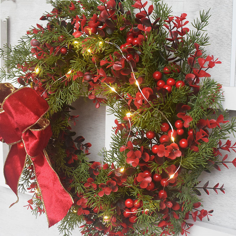 Artificial Cherry Pattern Christmas Wreath – Red Door & Wall Hanging Decoration