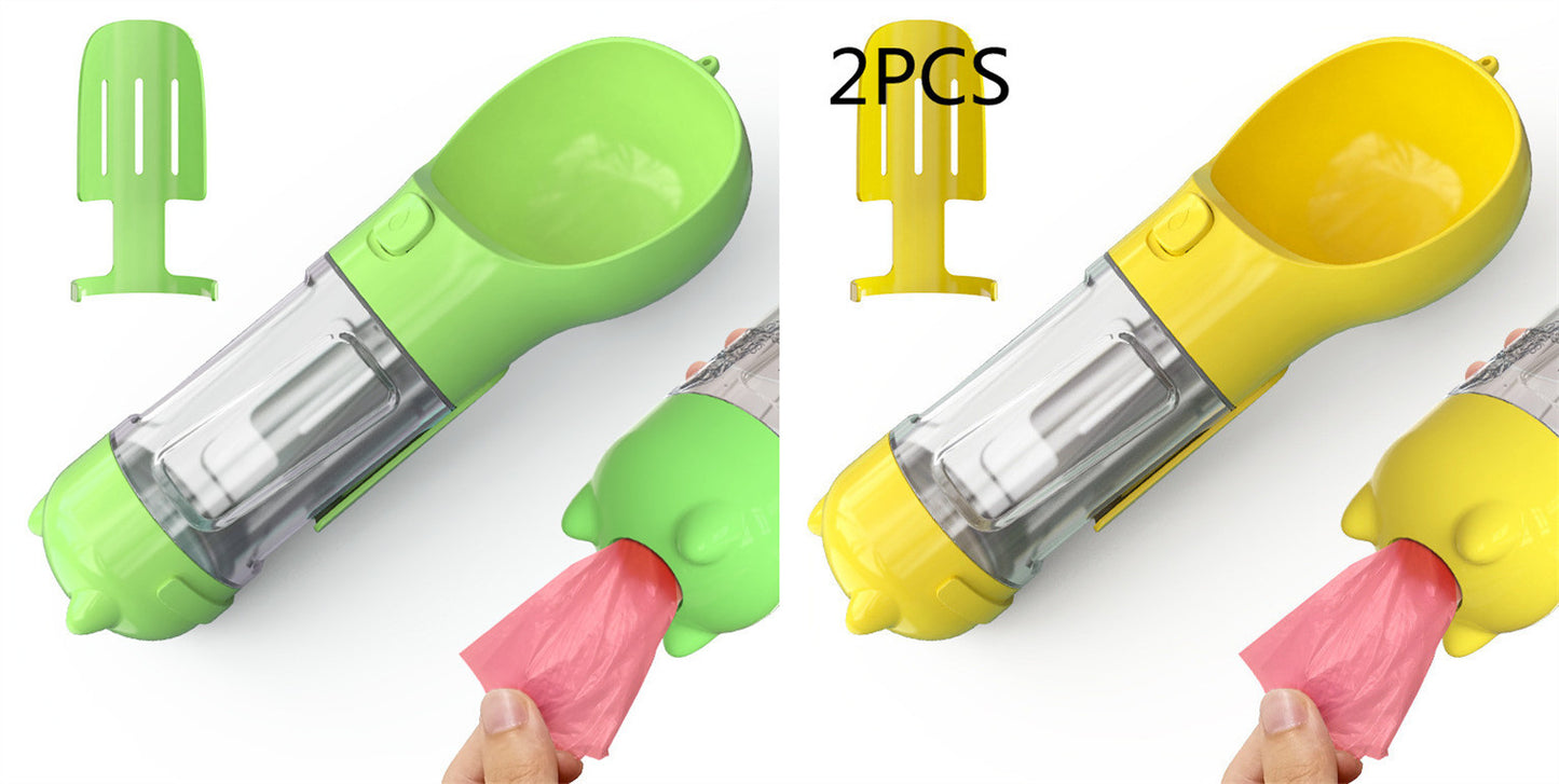 3-in-1 Portable Pet Water Bottle – Feeder Bowl & Garbage Bag Storage for Outdoor Travel