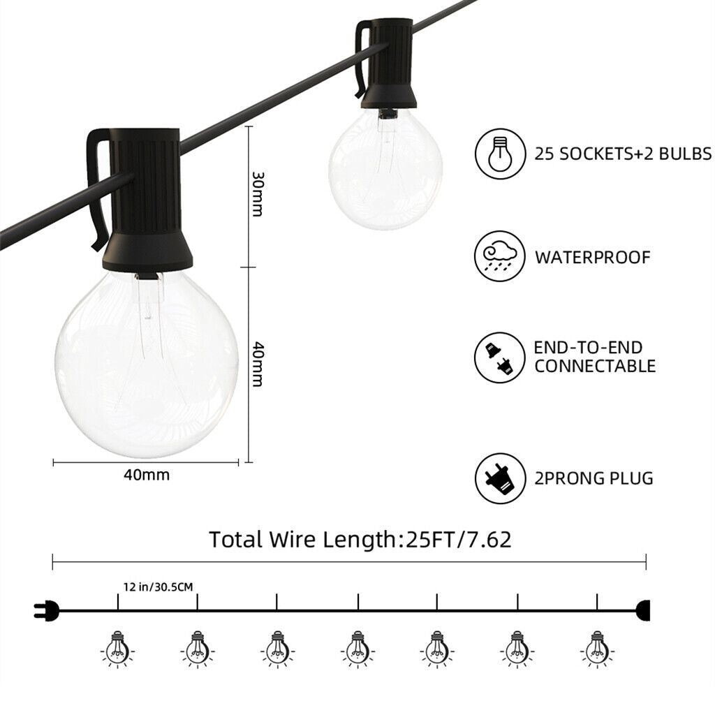25-50FT Outdoor Festoon Globe String Fairy Lights – G40 Bulbs for Garden, Wedding & Home