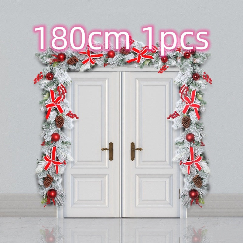 New Red Flocking Christmas Wreath & Rattan Garland – Outdoor Door Hanging Decoration | Pixel & Parcel Co.