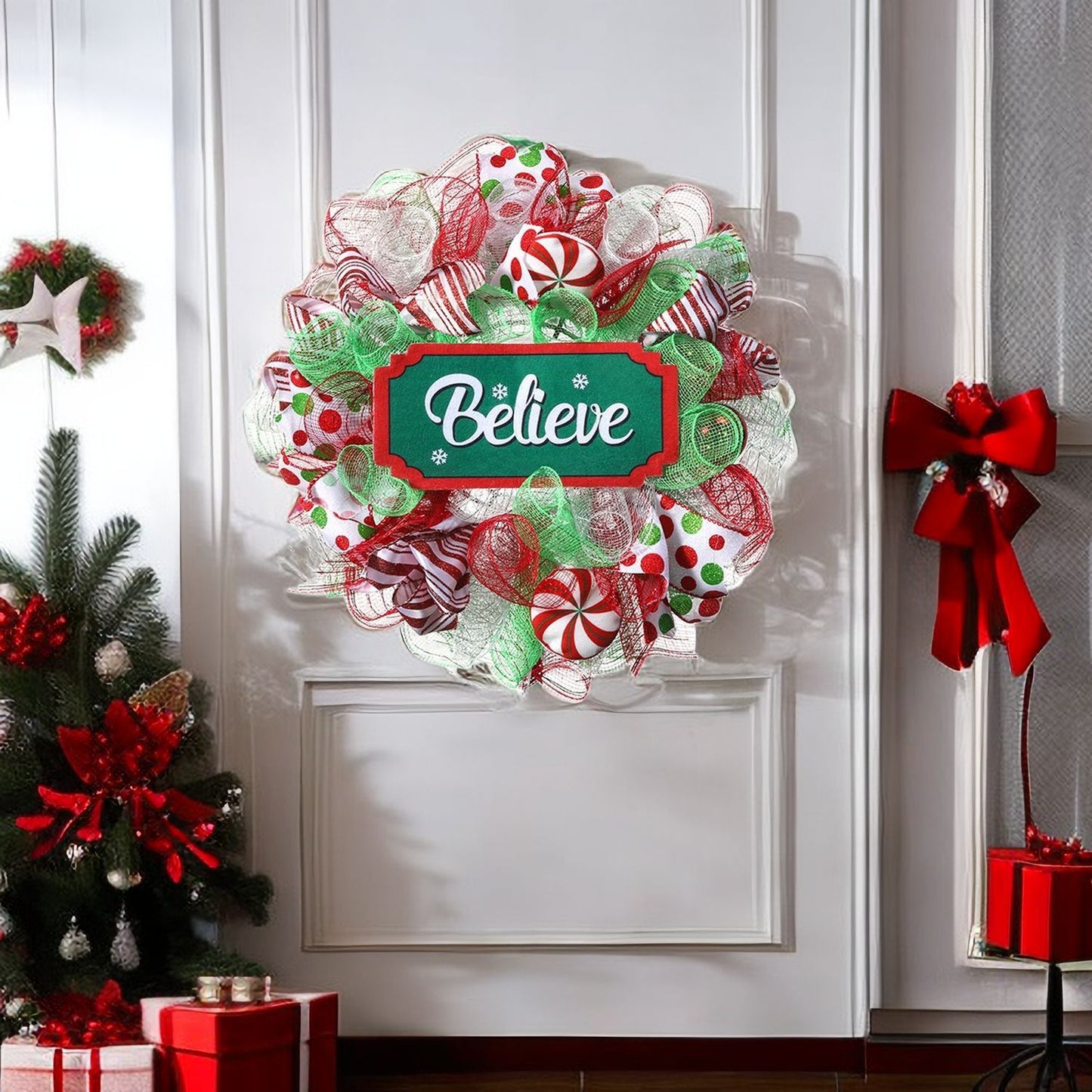 Christmas Garden Wreath – American Style Holiday Decoration (Believe Garland)