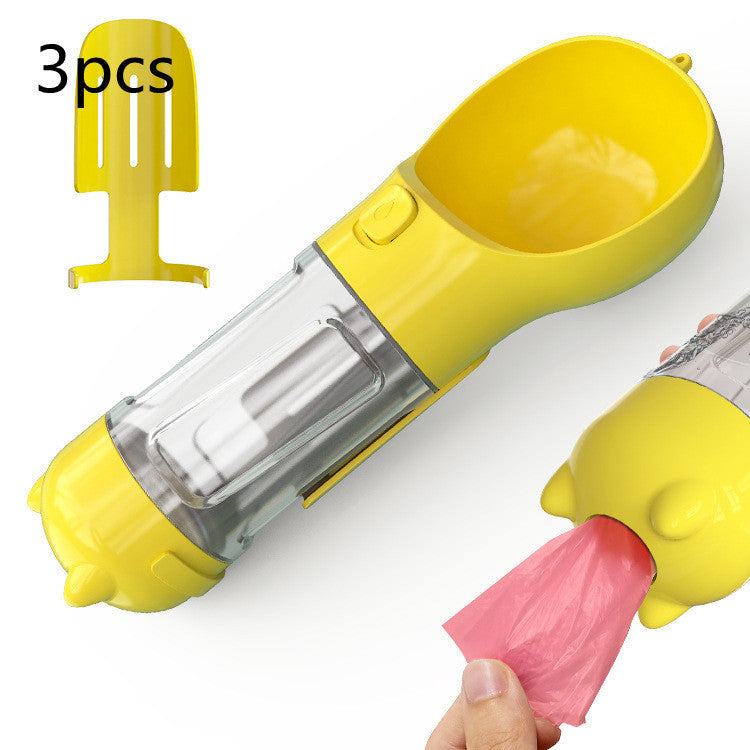 3-in-1 Portable Pet Water Bottle – Feeder Bowl & Garbage Bag Storage for Outdoor Travel