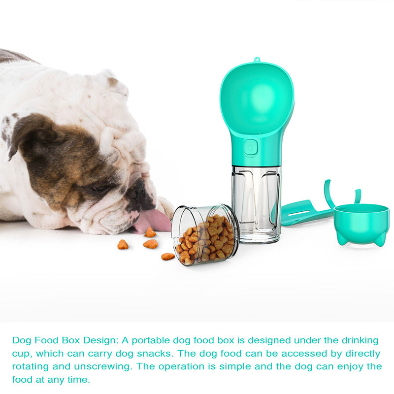 3-in-1 Portable Pet Water Bottle – Feeder Bowl & Garbage Bag Storage for Outdoor Travel