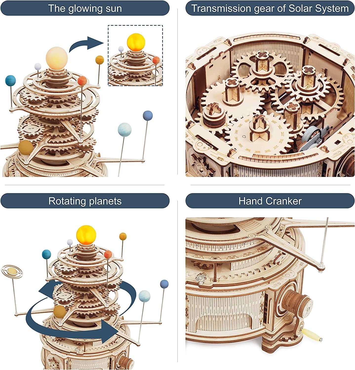 ROKR Mechanical Orrery 3D Wooden Puzzle — 316PCS Rotatable Model Kit